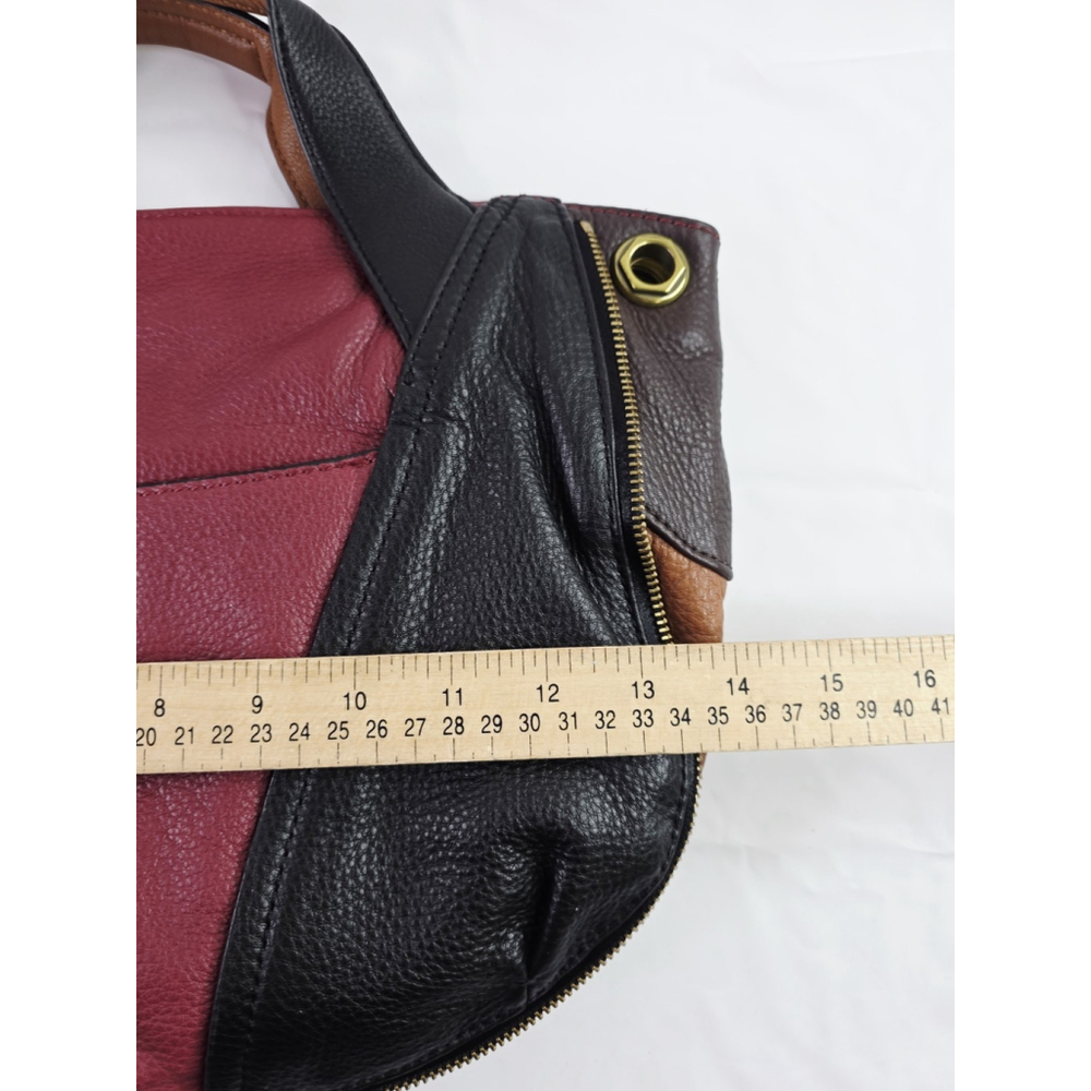 orYANY Lian Satchel Pebble Leather Maroon Black Brwn Colorblock Detachable strap - Picture 4 of 6